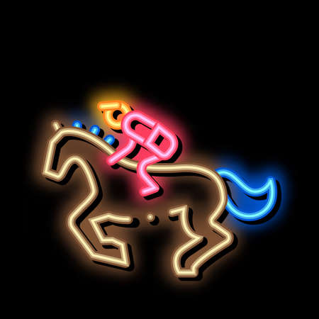 Running Horse neon light sign vector. Glowing bright icon Running Horse sign. transparent symbol illustrationのイラスト素材