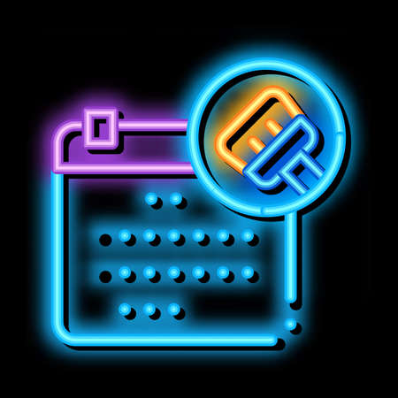 Cleaning Calendar neon light sign vector. Glowing bright icon Cleaning Calendar sign. transparent symbol illustrationのイラスト素材