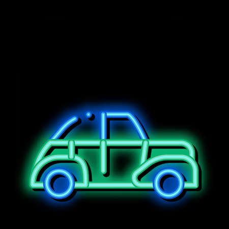 Classical Car neon light sign vector. Glowing bright icon Classical Car sign. transparent symbol illustrationのイラスト素材