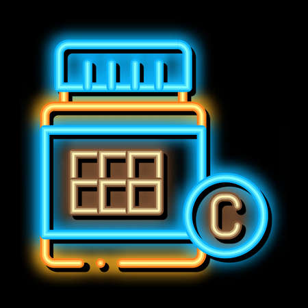 vitamin bottle neon light sign vector. Glowing bright icon vitamin bottle sign. transparent symbol illustrationのイラスト素材