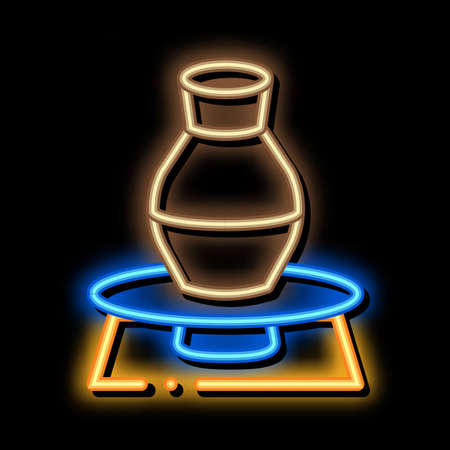 vase on pottery wheel neon light sign vector. Glowing bright icon vase on pottery wheel sign. transparent symbol illustrationのイラスト素材