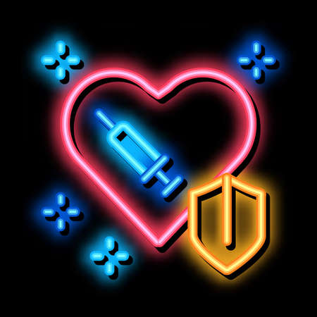 cardiac repair injection neon light sign vector. Glowing bright icon cardiac repair injection sign. transparent symbol illustrationのイラスト素材