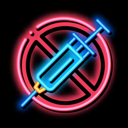 injection ban neon light sign vector. Glowing bright icon injection ban sign. transparent symbol illustrationのイラスト素材