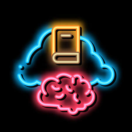 book cloud neon light sign vector. Glowing bright icon book cloud sign. transparent symbol illustrationのイラスト素材