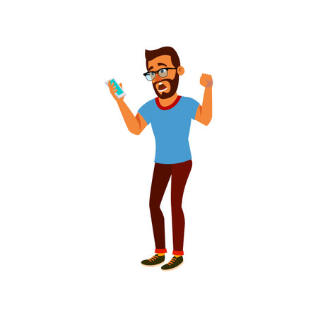 surprised man won money in online casino application cartoon vector. surprised man won money in online casino application character. isolated flat cartoon illustrationのイラスト素材