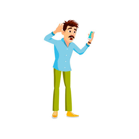 shocked man reading news on smartphone screen cartoon vector. shocked man reading news on smartphone screen character. isolated flat cartoon illustrationのイラスト素材