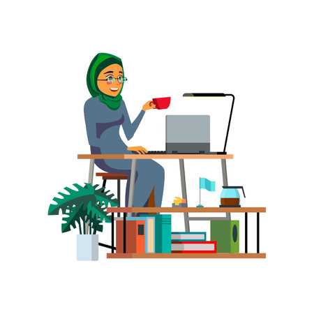accountant muslim woman counting dept and credit cartoon vector. accountant muslim woman counting dept and credit character. isolated flat cartoon illustrationのイラスト素材
