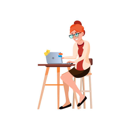 young woman working remotely at home cartoon vector. young woman working remotely at home character. isolated flat cartoon illustrationのイラスト素材