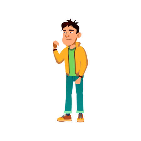 smiling boy beckoning with hand cartoon vector. smiling boy beckoning with hand character. isolated flat cartoon illustrationのイラスト素材
