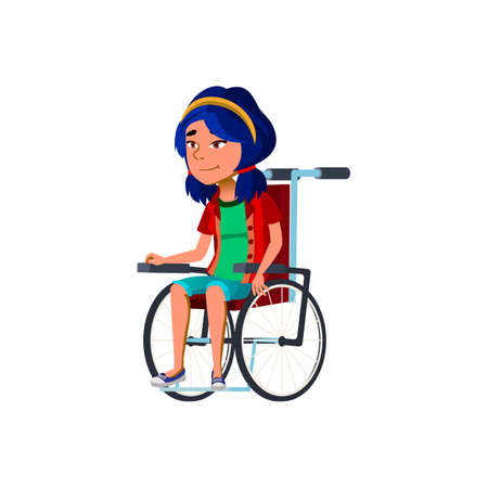 positive emotion girl invalid in wheelchair cartoon vector. positive emotion girl invalid in wheelchair character. isolated flat cartoon illustrationのイラスト素材