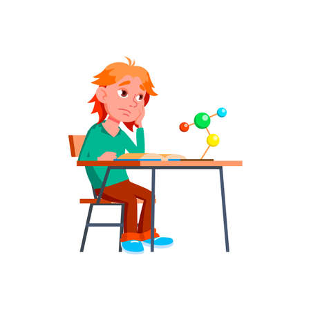 uninteresting boy sitting on chemistry lesson cartoon vector. uninteresting boy sitting on chemistry lesson character. isolated flat cartoon illustrationのイラスト素材