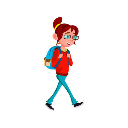 girl geek go school first lesson cartoon vector. girl geek go school first lesson character. isolated flat cartoon illustrationのイラスト素材