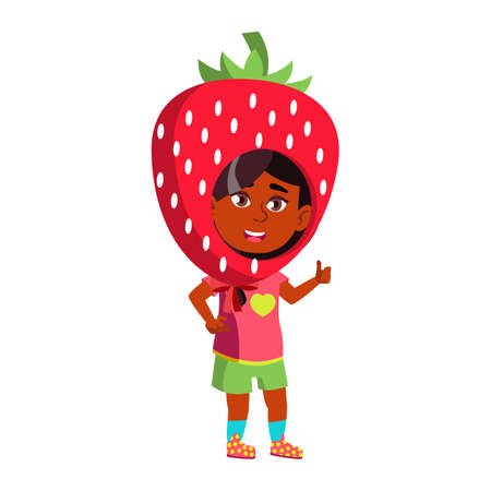 indian girl on halloween in strawberry costume cartoon vector. indian girl on halloween in strawberry costume character. isolated flat cartoon illustrationのイラスト素材