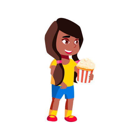 african girl with popcorn bucket in cinema cartoon vector. african girl with popcorn bucket in cinema character. isolated flat cartoon illustrationのイラスト素材