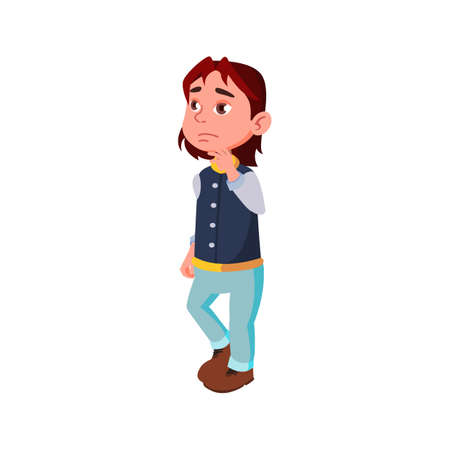 thoughtful boy thinking about chemical problem at school cartoon vector. thoughtful boy thinking about chemical problem at school character. isolated flat cartoon illustrationのイラスト素材