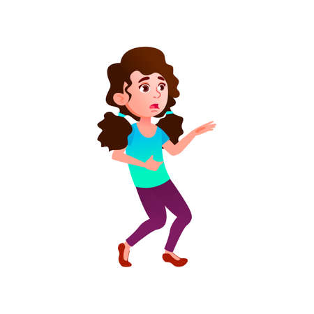 trembling girl teenager staring at scary picture in museum cartoon vector. trembling girl teenager staring at scary picture in museum character. isolated flat cartoon illustrationのイラスト素材