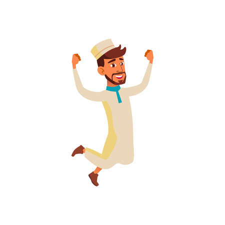 muslim man celebrating victory in game cartoon vector. muslim man celebrating victory in game character. isolated flat cartoon illustrationのイラスト素材