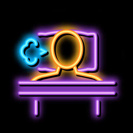 sleeping and cough in bed neon light sign vector. Glowing bright icon sleeping and cough in bed sign. transparent symbol illustrationのイラスト素材