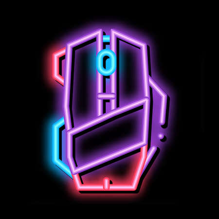 mouse computer device neon light sign vector. Glowing bright icon mouse computer device sign. transparent symbol illustrationのイラスト素材