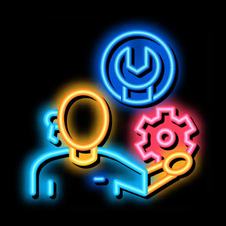 repair service neon light sign vector. Glowing bright icon repair service sign. transparent symbol illustrationのイラスト素材