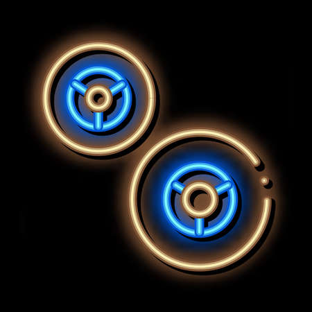 kart wheels neon light sign vector. Glowing bright icon kart wheels sign. transparent symbol illustrationのイラスト素材
