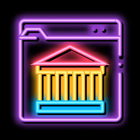 ancient building on web site neon light sign vector. Glowing bright icon ancient building on web site sign. transparent symbol illustrationのイラスト素材