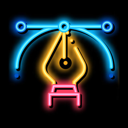 pen draw curves neon light sign vector. Glowing bright icon pen draw curves sign. transparent symbol illustrationのイラスト素材