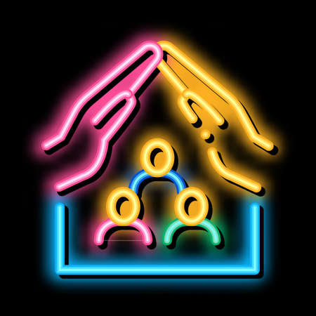 family health protection insurance neon light sign vector. Glowing bright icon family health protection insurance sign. transparent symbol illustrationのイラスト素材
