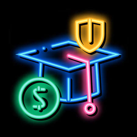 education insurance neon light sign vector. Glowing bright icon education insurance sign. transparent symbol illustrationのイラスト素材