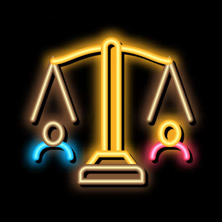 huma rights balance on scales neon light sign vector. Glowing bright icon huma rights balance on scales sign. transparent symbol illustrationのイラスト素材