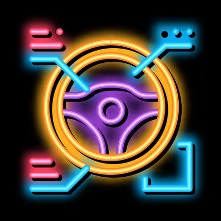 drive wheel characteristics neon light sign vector. Glowing bright icon drive wheel characteristics sign. transparent symbol illustrationのイラスト素材