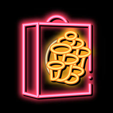 mushroom farm home growing kit neon light sign vector. Glowing bright icon mushroom farm home growing kit sign. transparent symbol illustrationのイラスト素材