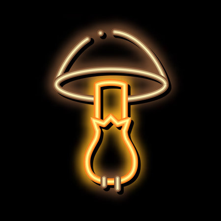 mushroom vegetable neon light sign vector. Glowing bright icon mushroom vegetable sign. transparent symbol illustrationのイラスト素材