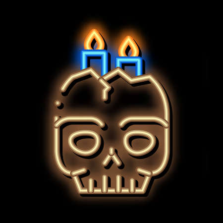 halloween skull candle neon light sign vector. Glowing bright icon halloween skull candle sign. transparent symbol illustrationのイラスト素材