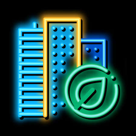 eco energy plant atom neon light sign vector. Glowing bright icon eco energy plant atom sign. transparent symbol illustrationのイラスト素材