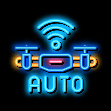 drone auto return home neon light sign vector. Glowing bright icon drone auto return home sign. transparent symbol illustrationのイラスト素材