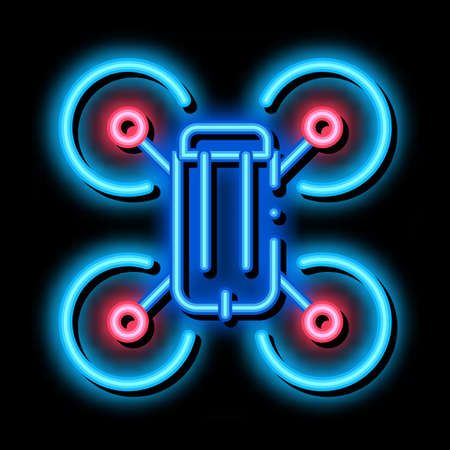 drone flying toy neon light sign vector. Glowing bright icon drone flying toy sign. transparent symbol illustrationのイラスト素材