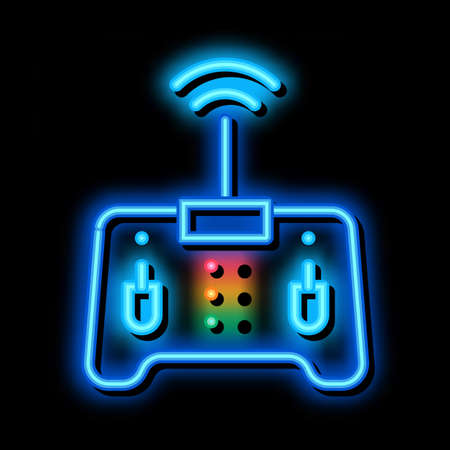 drone remote control neon light sign vector. Glowing bright icon drone remote control sign. transparent symbol illustrationのイラスト素材