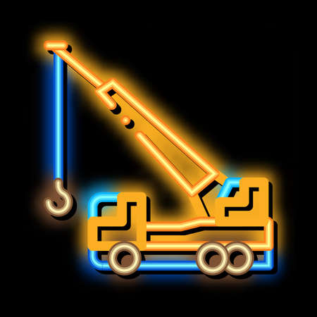 crane hydraulic equipment neon light sign vector. Glowing bright icon crane hydraulic equipment sign. transparent symbol illustrationのイラスト素材