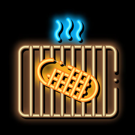 frying bread neon light sign vector. Glowing bright icon frying bread sign. transparent symbol illustrationのイラスト素材