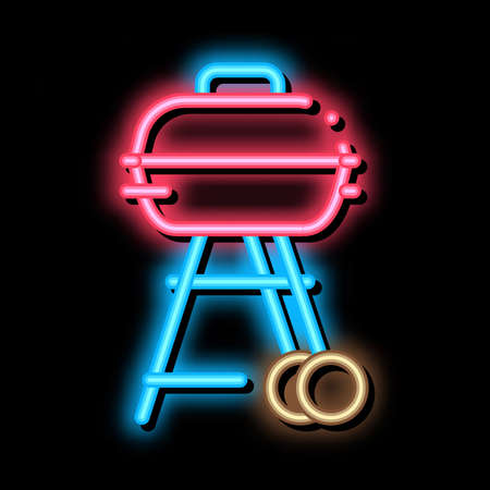 bbq cook tool neon light sign vector. Glowing bright icon bbq cook tool sign. transparent symbol illustrationのイラスト素材