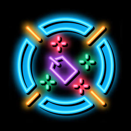label target aim neon light sign vector. Glowing bright icon label target aim sign. transparent symbol illustrationのイラスト素材
