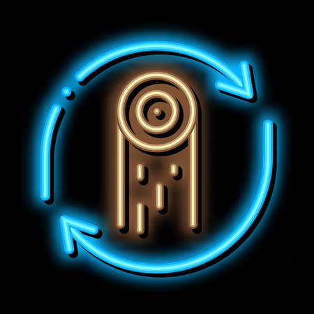 wood material cicle neon light sign vector. Glowing bright icon wood material cicle sign. transparent symbol illustrationのイラスト素材