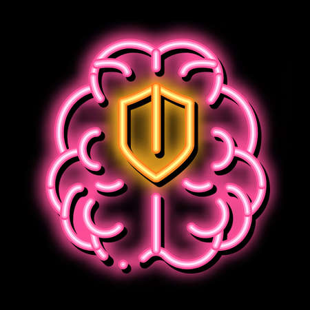 brain protection neon light sign vector. Glowing bright icon brain protection sign. transparent symbol illustrationのイラスト素材