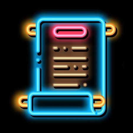 scroll of paper neon light sign vector. Glowing bright icon scroll of paper sign. transparent symbol illustrationのイラスト素材