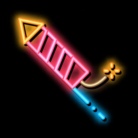 lighted fireworks wick neon light sign vector. Glowing bright icon lighted fireworks wick sign. transparent symbol illustrationのイラスト素材