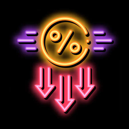 falling interest down neon light sign vector. Glowing bright icon falling interest down sign. transparent symbol illustrationのイラスト素材