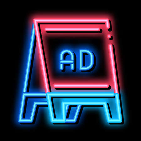 folding billboard neon light sign vector. Glowing bright icon folding billboard sign. transparent symbol illustrationのイラスト素材