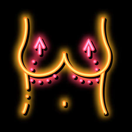 breast lift neon light sign vector. Glowing bright icon breast lift sign. transparent symbol illustrationのイラスト素材