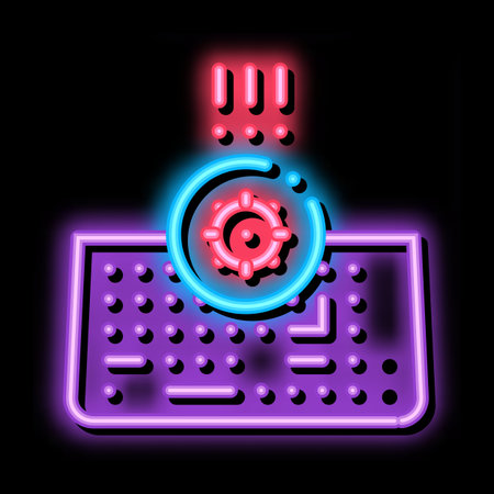 bacteria on computer keyboard neon light sign vector. Glowing bright icon bacteria on computer keyboard sign. transparent symbol illustrationのイラスト素材